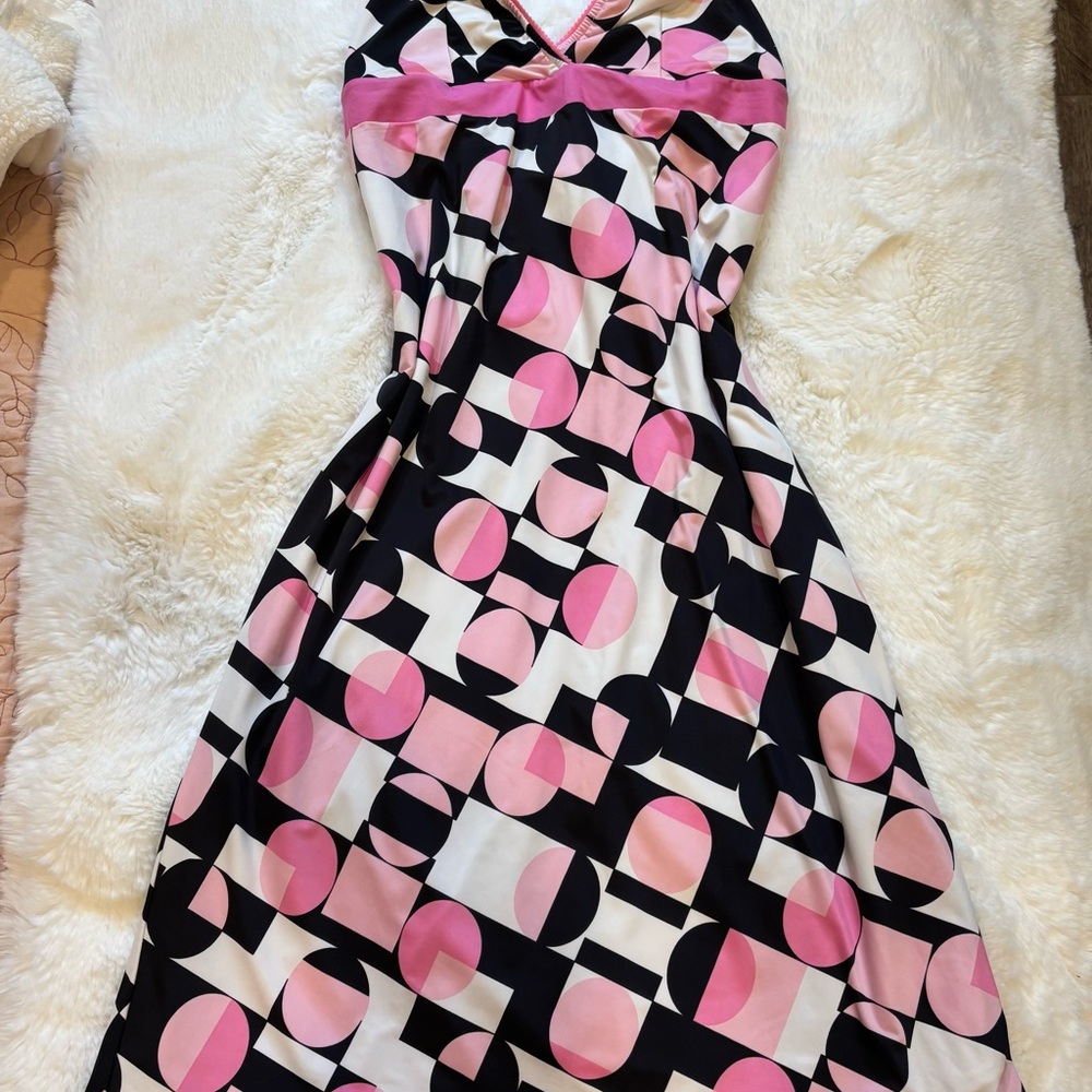 Geometric Pink and Black Halter Dress